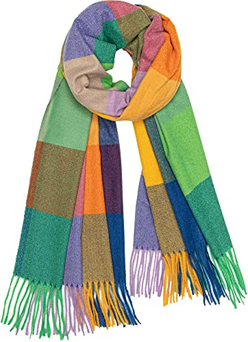 Caspar SC510 Damen großer XL Fransen Karo Muster Winter Schal