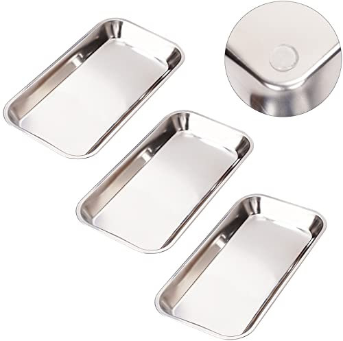 FLYAMAPIRIT 3 bandejas pequeñas rectangulares de acero inoxidable para instrumentos de laboratorio, clínica, medicina (22,5 x 11,7 cm)