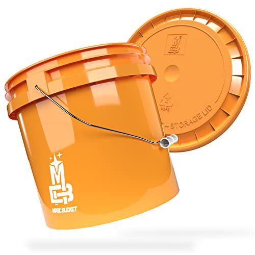 MAGIC BUCKET | Wascheimer Set für Auto Handwäsche Orange mit passendem Eimer Deckel | 3,5 US GALLONEN ca. 13 Liter | kompatibel mit Grit Guard, Detail Guardz Dirt Lock, Chemical Guys Dirt Trap
