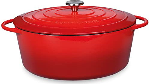 Küchenprofi 0402000433 Fuente de horno holandés de hierro fundido con tapa, interior rojo y negro, 33 cm, horno holandés, olla para hornear pan, esmaltada, para todo tipo de cocinas, para estofar,