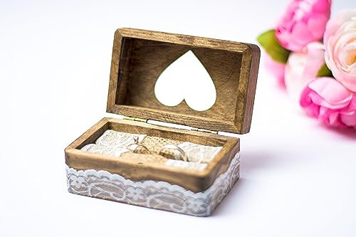 Holz Ring Box Ringkissen Hochzeit Ring Schatulle Ringschachtel Vintage Hochzeitsdeko, Braun