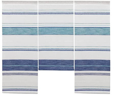 Design Mini Flächenvorhang Set Streifen blau | 4058-01 | 3 Teile | Scheibengardine Gesamtbreite 90cm (3x30cm) Höhe 80/60/80cm |
