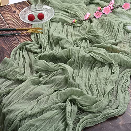 2 Stück Seihtuch-Tischläufer Salbeigrün,90 x 300 cm Grün Rustikaler Gaze-Stoff Boho-Tischläufer Käsetuch Cheesecloth Tischläufer Hochzeit Tischdecke für Hochzeitsfeier Brautparty Tischdekoration