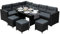 Sitzgruppe Lounge Gartenmöbel Sitzecke Rattan Polyrattan Gartengarnitur Schwarz Ecksofa Hocker Tisch mit Glasplatte UV-Schutz Wasserdicht Graue Sitzkissen Rückenkissen Garten GRATIS Regenshutzhülle