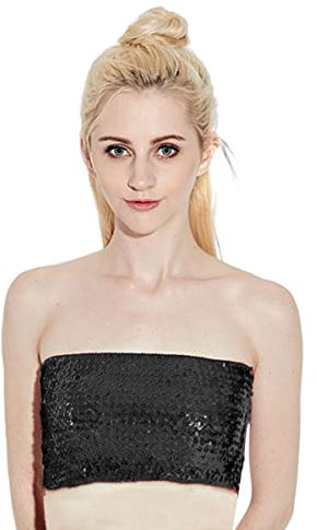 Top de tubo de lentejuelas para mujer, tops cortos sin tirantes brillantes para ropa de club de fiesta, bralette elástico sin relleno, top de sujetador bandeau brillante para disfraz de rendimiento