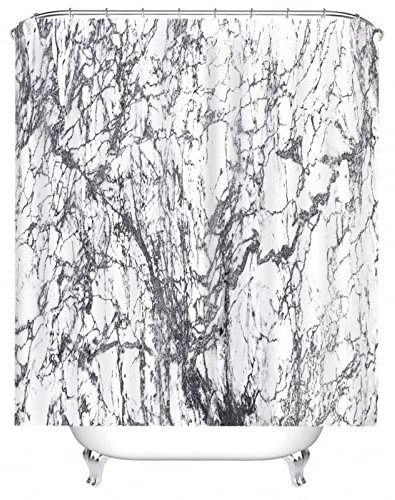Vorhang Dusche Weiss, Duschrollo Um Die Ecke 150X180cm Polyester Bath Curtains Marmorierung Grau für Badezimmer Badewanne