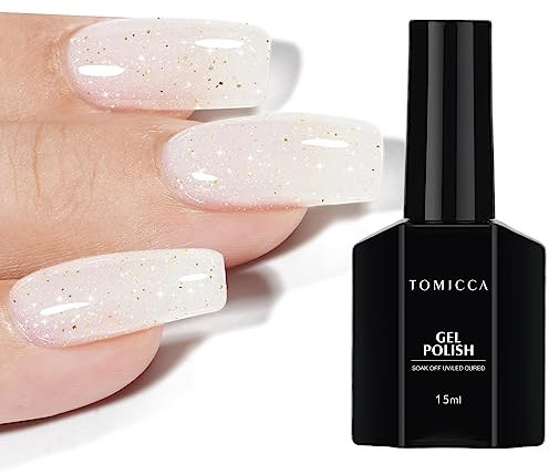 TOMICCA UV Nagellack Glitter, 15ml Glitter Milchig Weiss Gel-Nagellack, UV LED Soak Off Manicure Gel Lacquer Varnish