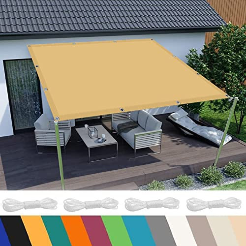 Tenda a Vela Ombreggiante 4 x 7 m Protezione UV 98%, 185GSM Densità Rete Ombreggiante con Fune per Esterno, Giardino e Terrazza, Piscina, Beige