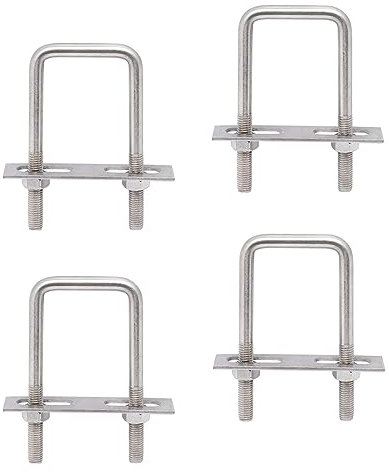 BENLIUDH Pernos en U de 2 pulgadas de ancho, 120 mm de longitud, abrazaderas de tubo cuadradas de acero inoxidable M10 con tuerca y placa (juego de 4)
