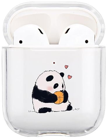 Idocolors Hülle Kompatibel mit AirPods 1 & 2 Case Cover Weiche TPU Stoßfest Schutzhülle Transparent mit Panda Muster (LED Sichtbar) Unterstützt Kabelloses Aufladen