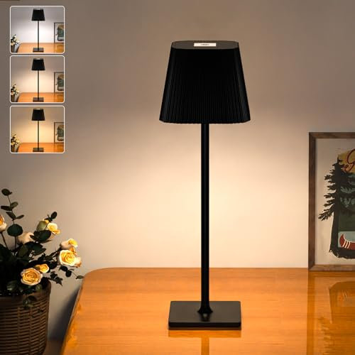 TRUMPETS Lampada da Tavolo Senza Fili 48 LED Ricaricabile 4800mAh,Abat Jour da Comodino in Metallo, Regolazione Lineare Dell'intensità Luminosa, 3 Temperature di Colore (1 Pcs)