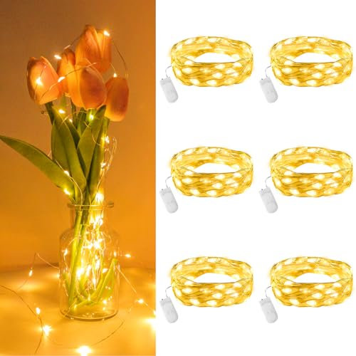 Etopgo Fairy Lights CR2032 Battery Operated,6 Pack 2 Meter 20LEDs Micro Waterproof Copper Wire String Lights for Bedroom Christmas Party Wedding Decoration (Warm White)