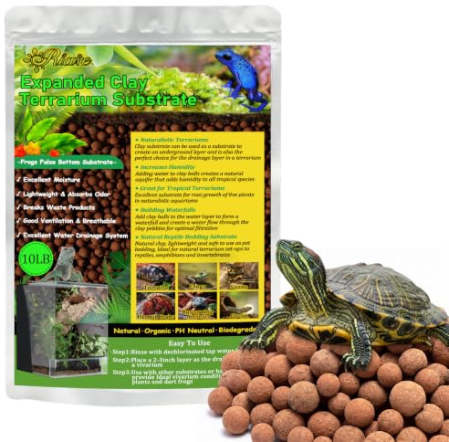 Riare 10LBS Expanded Clay Balls Terrarium Substrate for Reptiles - 100% Organic Lightweight Clay Pebbles Substrate Frogs False Bottom Substrate, Bioactive Terrarium Substrate for Drainage and Moisture