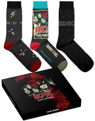 Sock Affairs ACDC Socks Collection – Angus Young, Back in Black, Highway to Hell, ACDC Pack – Gifts for Music Lovers, Cotton Socks, 2 Sizes, 4-7 and 7½-11½