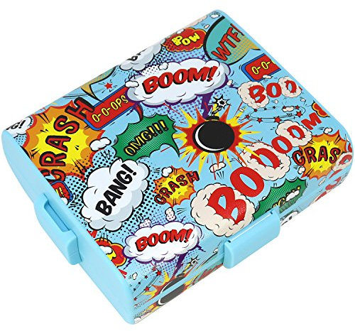 COM-FOUR® Lonchera infantil con diseño de cómic sobre la marcha, lonchera con divisores, caja de desayuno para la escuela, lonchera con cubiertos, 19,5 x 17,5 x 6,5 cm (01 pieza - Cómic)