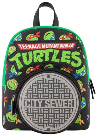 Concept One Teenage Mutant Ninja Turtles Mini Rucksack, TMNT Kleine Reisetasche für Damen und Herren, Verstellbare Schultergurte, Abwasserkappe, 10 Inch, Teenage Mutant Ninja Turtles Mini Rucksack,