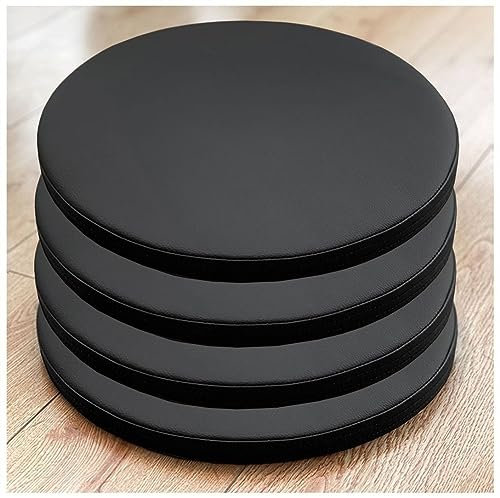 Rundes Stuhlkissen aus Leder, Set aus 1/2/4 Sitzkissen aus Memory-Schaum, runde Stuhlpolster für runden Hocker, hohen Hocker, Esszimmer, Wohnzimmer (Farbe: Schwarz, Größe: 45 x 45 cm (4er-S
