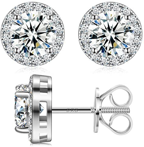 Orecchini solitari in argento Sterling 925 con diamanti grandi, orecchini a forma di diamante, ipoallergenici, con chiusura a vite, regalo di Natale, 5,5, 5.5MM, Argento sterling, Moissanite