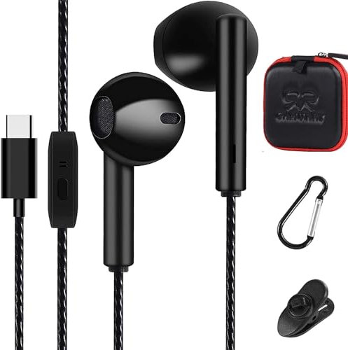 GAMURRY USB C Headset In-Ear Kopfhörer Mit Kabel und Mikrofon – Für grenzenlosen Musikgenuss mit Lautstärkeregler für iPhone 15 Pro Google Pixel 8 7a Pro iPad 10, Huawei 1er Pack,Schwarz