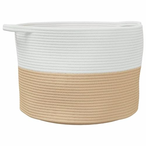 vidaXL Wäschekorb, Wäschesammler Geflochten Faltbar, Aufbewahrungskorb Korb mit Griffen, Wäschesack Wäschetonne, Beige Weiß Ø55x36cm Baumwolle