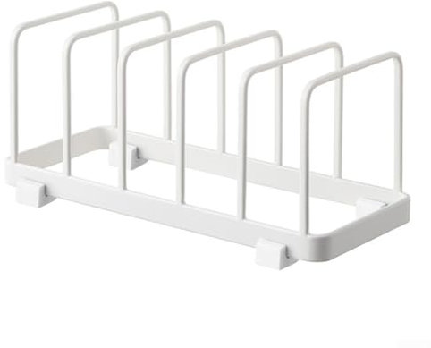 Pan Lid Holder, Baking Tray Chopping Board Rack Kitchen Cupboard Organiser Stand Rack Holder with 6 Divider, for Kitchen Baking Sheets, Flat Plate(White)