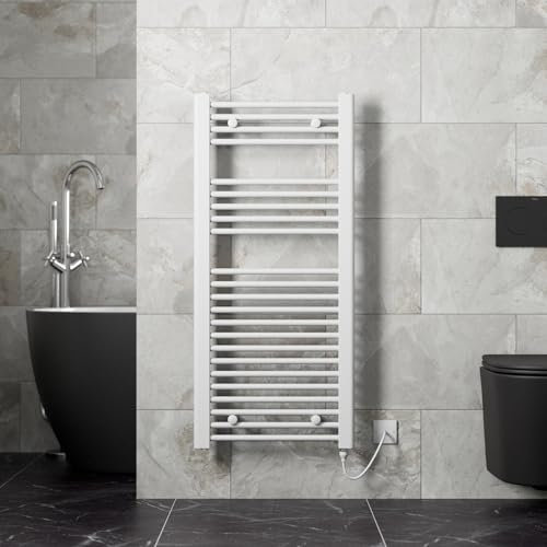 Radiant Living Flat Electric Heated Towel Rail Radiator Bathroom White Ladder Wall Mounted 1100 x 500mm