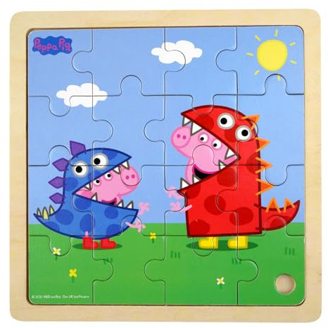 Barbo Toys - Peppa Pig – Puzzle – Dinosaurierkostüme – Puzzle ab 1 Jahr – Holzpuzzle enthält 16 Teile – Illustrationen von Peppa und George