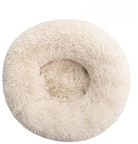 Hundebett Flauschig Katzenbett Donut Kissen Weich Und Bequem Waschbar Langer Plüsch Welpe Kätzchen Cuddler Runde Bett Anti-Rutsch-Boden Hundebetten Geschenk Für Kleine Hunde Und Katzen (40cm,Beige)