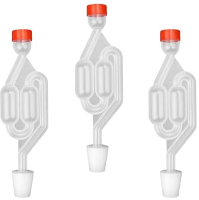 Barboteur Fermentation Maison, 3 Pièces Tubes de Fermentation, Barboteur avec Bouchons en Caoutchouc, Plastique Barboteurs Transparent, pour Fermentation du Vin, la Fermentation du Choucroute 0XBIT