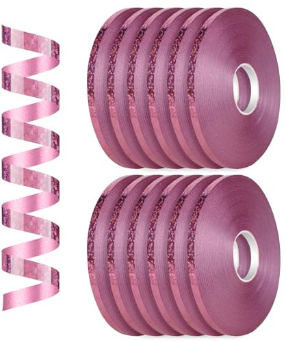 Dooozy 12 Rollen Ringelband Geschenkband Set, 5MM 50M Geschenkbänder für Geburtstag Luftballons Hochzeit Geschenkverpackung Florist Luftballon Schleifen und Saisonale Deko(Laserrosa)