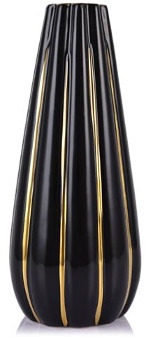 Schwarze und goldene Vase zur Heimdekoration, Moderne Blumenvase aus Keramik, hohe Schwarze und goldene Vasen für das Wohnzimmer, Schwarze Vasen zur Heimdekoration für Tafelaufsätze