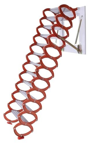 Aioneer Home Attic Ladder Manual Pull Down Attic Stair Universal Wall Mount Loft Ladder Folding Ladder with Anti-Slip Feet and Hooks