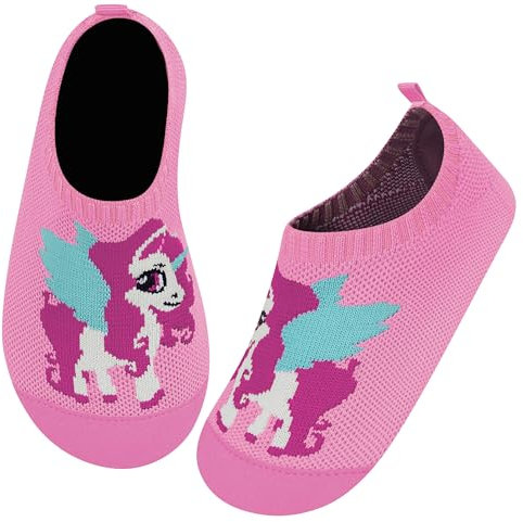 Kyopp Hausschuhe Kinder für Junge mädchen Atmungsaktive Hüttenschuhe Barfußschuhe Kinder Rutschfest Pantoffeln (Einhorn Rosa 30/31EU)