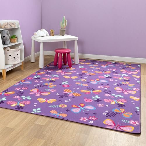 Steffensmeier Kinderteppich Sophia Rechteckig | für Kinderzimmer | Spielteppich | Schmetterling Lila, Größe: 200x250 cm