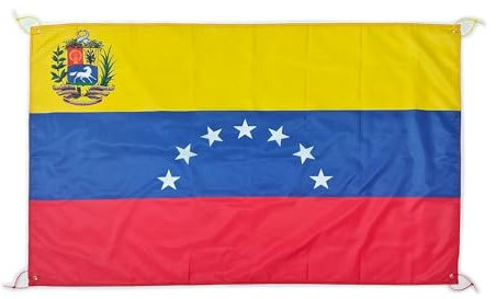 Bandera Venezuela 7 estrellas grande de 150 x 90 cm, Bandera Venezuela 7 estrellas para balcón con 4 ojales y 4 bridas (Venezuela 7 estrellas)
