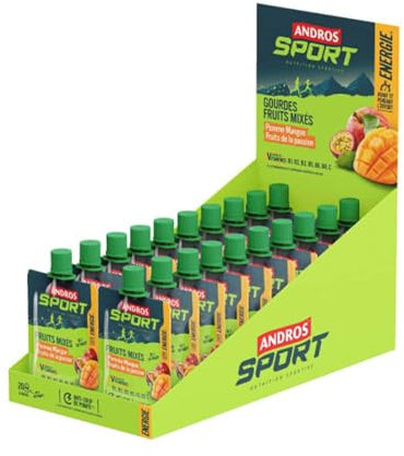 Andros Sport | Gourdes De Fruits Mixés Vitaminées (20x90g) | Gels énergétiques | Soutien nutritionnel - Pomme Mangue
