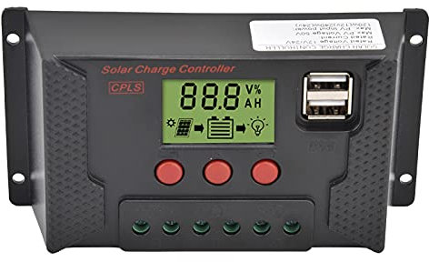 TOPINCN Contrôleur de Panneau Solaire 30 A, Régulateur de de Batterie Intelligent 12 V 24 V, Régulateur de Panneau Solaire avec écran LCD Réglable, Double Port USB, Réglage