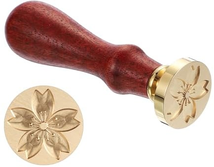 PATIKIL Siegelstempel Personalisiert, Kirschblüten, Blumen Siegellackstempel Klassisch Retro Abnehmbarer Messingkopf Holzgriff für Umschlag Einladungskarten, Braun