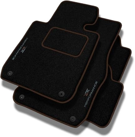 PERFORMANCE Personalisierte Velours Fußmatten Auto passend für BMW 3er E46 1998-2004 Limousine, Kombi - Standard, Perforiert, Bräunlich grau -Präzise CNC-Stickerei, Design-Lochpaspel, Auto Fußmatten -