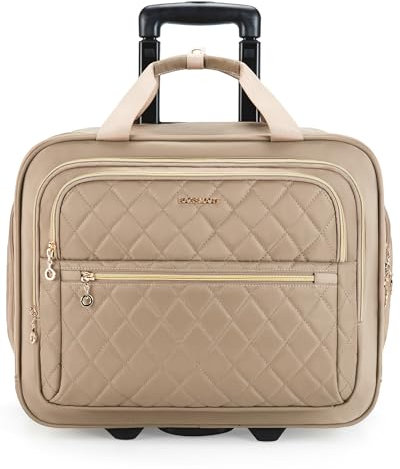 bagsmart Rollable Laptop Bag for Women Rolling Briefcase for 15.6 Inch Laptops, Underseat Carry On Luggage with Wheels, Rolling Computer Bag with TSA Lock, Champagne, 15.6 Inch