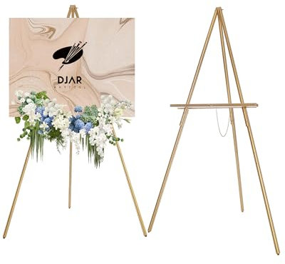 DJAR 63 Wooden Easel Stand for Sign, Dual-use Adjustable Height, Wood Floor Display Easel for Wedding, Welcome Board, Poster, Picture, Photo (Gold, 1pc)