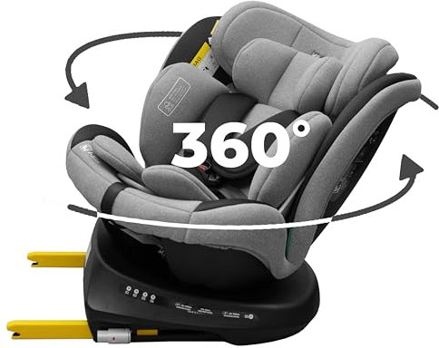 KidsZone Seggiolino Auto 0-36 kg Isofix i-Size, 40-150 cm - Seggiolino Auto Girevole 360 per Bambini Gruppo 0/1/2/3 - Top Tether, Reclinabile 5 posizioni, Regolabile in Altezza
