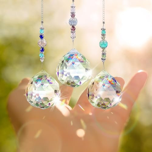 3 stück 30mm Klarglas Kristallkugel Prisma, Glas Fenster Sonnenfänger, Feng Shui Lampe Hänge Tropfen Kronleuchter Anhänger Sonnenfänger, Glas Anhänger Kristallkugel für Garten Dekoration/Zuhause