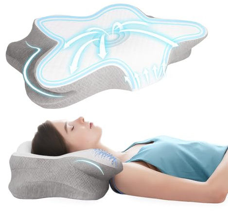Cloud Booth Ltd Kühlendes Memory Foam Zervikales Kissen, ergonomische Nackenstütze für Seiten-, Rücken-, Bauchschläfer