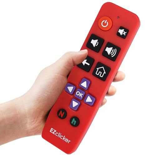 Télécommande TV Roku EZclicker | Universelle à Grosses Touches, Facile à Utiliser, pour Roku Uniquement, Non Compatible avec Roku Stick (2 Piles AAA Non incluses) (Rouge)
