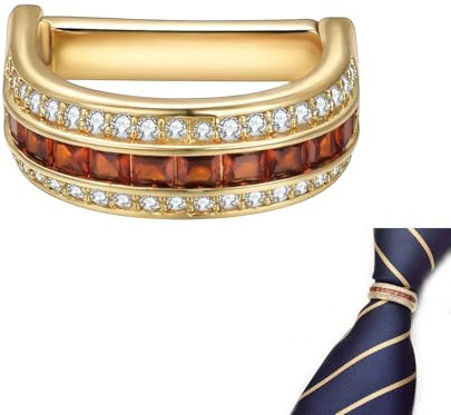 RunootPR Pince à Cravate Homme Doré Boucle de Cravate Rouge Zircone Bague de Cravate Cadeau de Mariage Anniversaire Fête Des Pères Clip à Cravate Accessoires de Cravate
