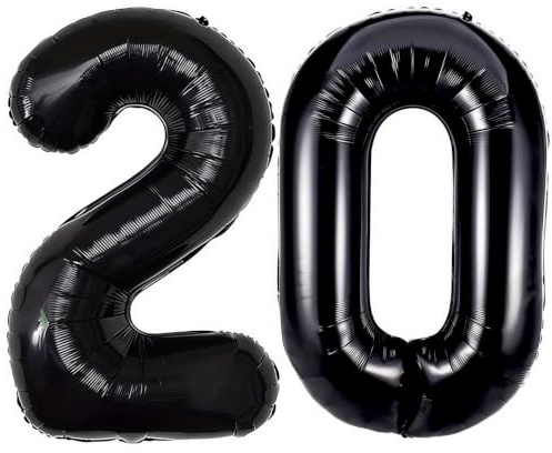 Schwarz 20 Ballon Luftballon Zahl 20th Ballon Nummer, Deco Party Geburtstag Helium Folienballon Zahlenballon 20 Schwarz / 100CM