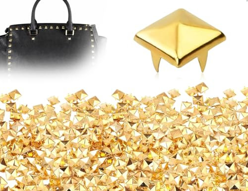KAPSING 100 Stück Quadratische Nieten,Metall Krallen Punk Pyramide Spike Ledernieten,verwendet für Taschen Hut Handschuhe Lederband Kleidung Schuhe Armbänder DIY Dekoration(Gold)