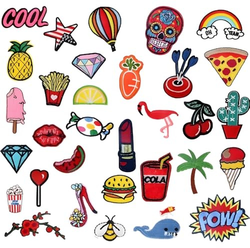 32 Pcs Iron on Patches, Random Assorted Styles, Eembroidery Patches, Sew on Patches for Clothing Dress Jackets Backpacks Jeans Hats Shoes