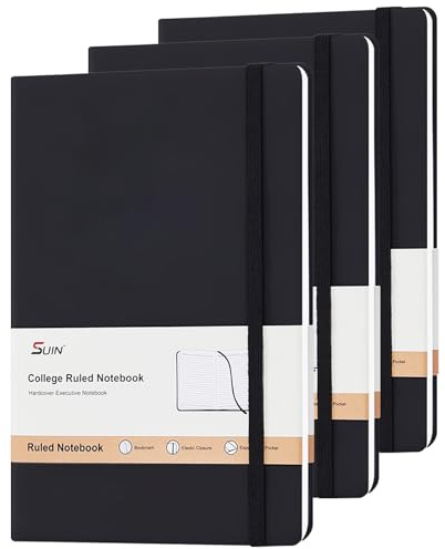 SUIN A5 Notizbuch Set – 3 Stück Hardcover Notizbücher Liniert, 200 Seiten, Faux-Leather Journal für Büro, Studium & Alltag, mit Gummiband, Leseband & Innentasche